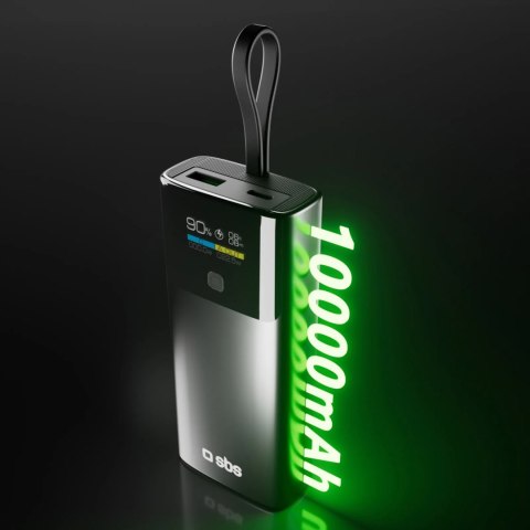 Powerbank z wyświetlaczem 10000mAh PD 20W LCD kablem USB-C - szary