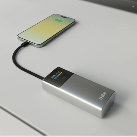 Powerbank z wyświetlaczem 10000mAh PD 20W LCD kablem USB-C - szary