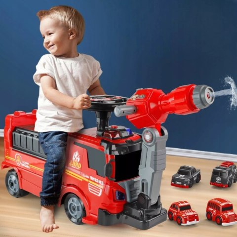 Jeździk 2w1 straż pożarna autka parking dźwig dźwięk pistolet na wodę ZH921