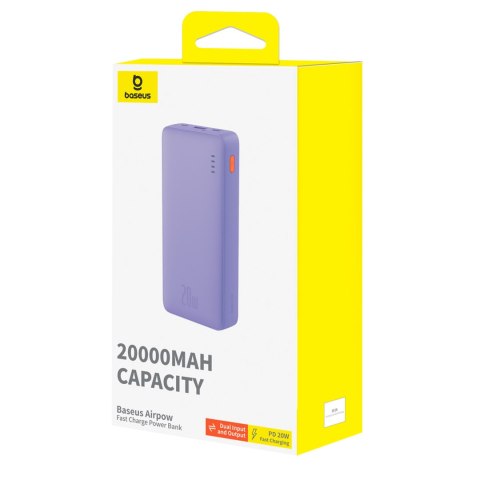 Powerbank 20000mAh Airpow Fast Charge 20W z kablem USB USB-C 50cm - fioletowy