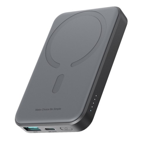 Powerbank indukcyjny 5000mAh USB-A USB-C 20W z kablem USB-C - czarny