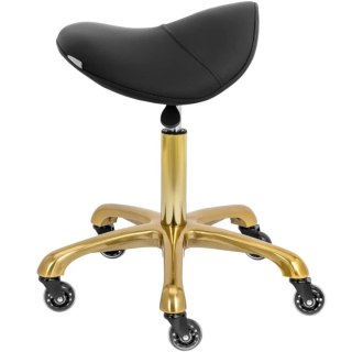 Taboret stołek kosmetyczny siodłowy na kółkach do 150 kg YORK - czarno złoty